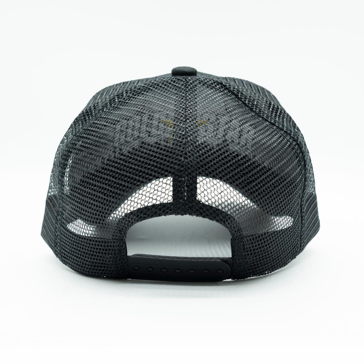Farm racoon black trucker hat