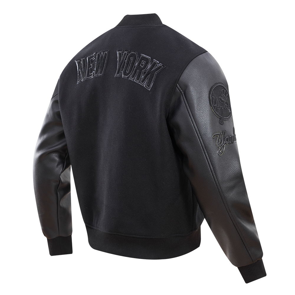 New york yankees triple black wool varsity jacket