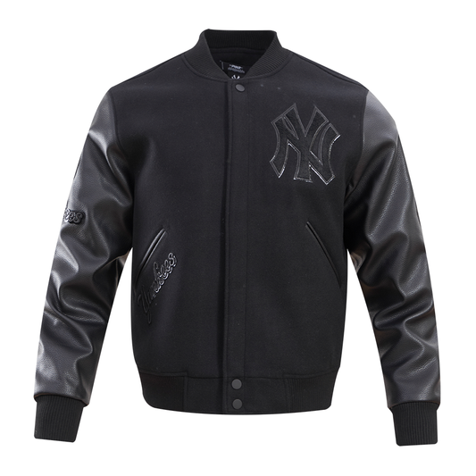 New york yankees triple black wool varsity jacket